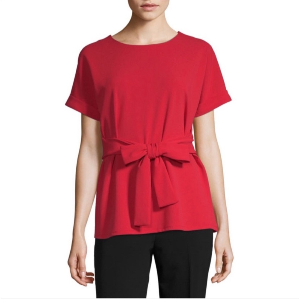 Red Worthington Front Tie Blouse